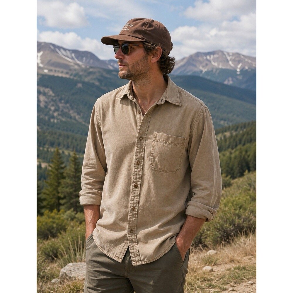 Territory Ahead Button Down Shirt Medium Tan Silk Cotton Corduroy Long Sleeve